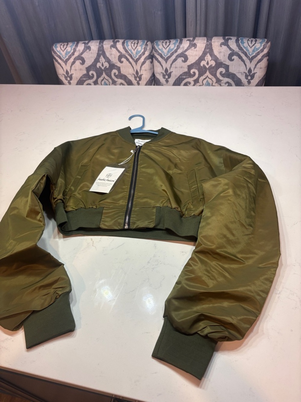 Olive Cropped Bomber Jacket - Women